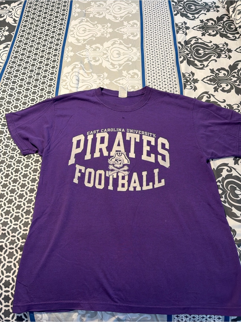 Jerzees Purple East Carolina Pirates Football Tee with White Print